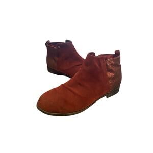 Wonder Nation Girls Winter Ankle Boots 5 Red Maroon Side Zip Glitter Faux Suede